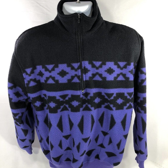 Trader Bay Other - Vintage Trader Bay 1/4 Zip Fleece Pullover Jacket Purple Black Geometric Men’s M
